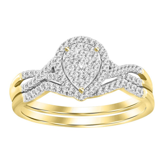 LADIES BRIDAL SET 0.25CT ROUND DIAMOND YELLOW GOLD/STERLING SILVER