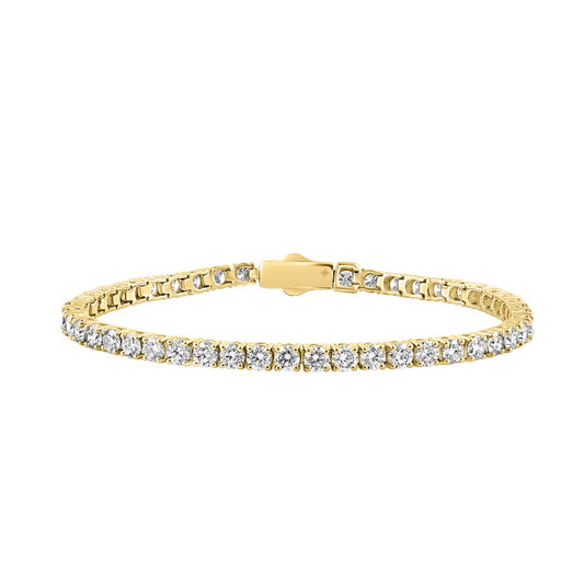 18K YELLOW GOLD 7.00CT ROUND DIAMOND LADIES TENNIS BRACELET (TALON CLAWS LOCK)