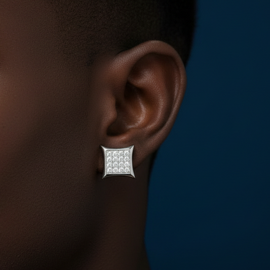 MEN'S EARRING 0.10CT ROUND DIAMOND STERLING SILVER/WHITE