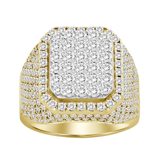 MEN'S RING 4.25CT ROUND DIAMOND 10K YELLOW GOLD