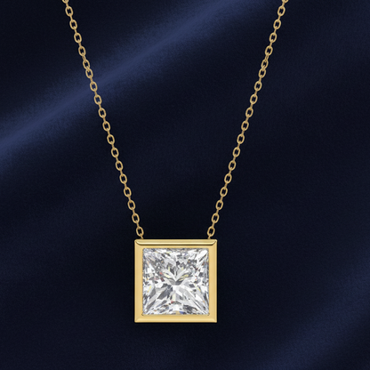 LADIES SOLITAIRE PENDANT 2CT PRINCESS DIAMOND 14K YELLOW GOLD