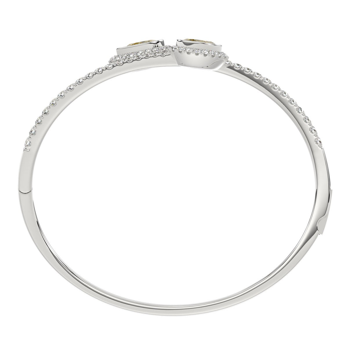 14K WHITE GOLD 3 1/2CT ROUND/OVAL/PEAR DIAMOND LADIES BANGLE (YELLOW PEAR/YELLOW OVAL DIAMOND)