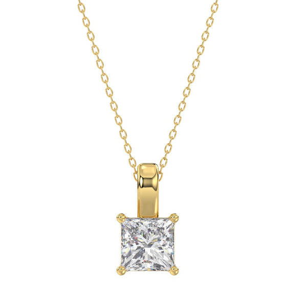 LADIES SOLITAIRE PENDANT WITH CHAIN 2 1/2CT PRINCESS DIAMOND 14K YELLOW GOLD