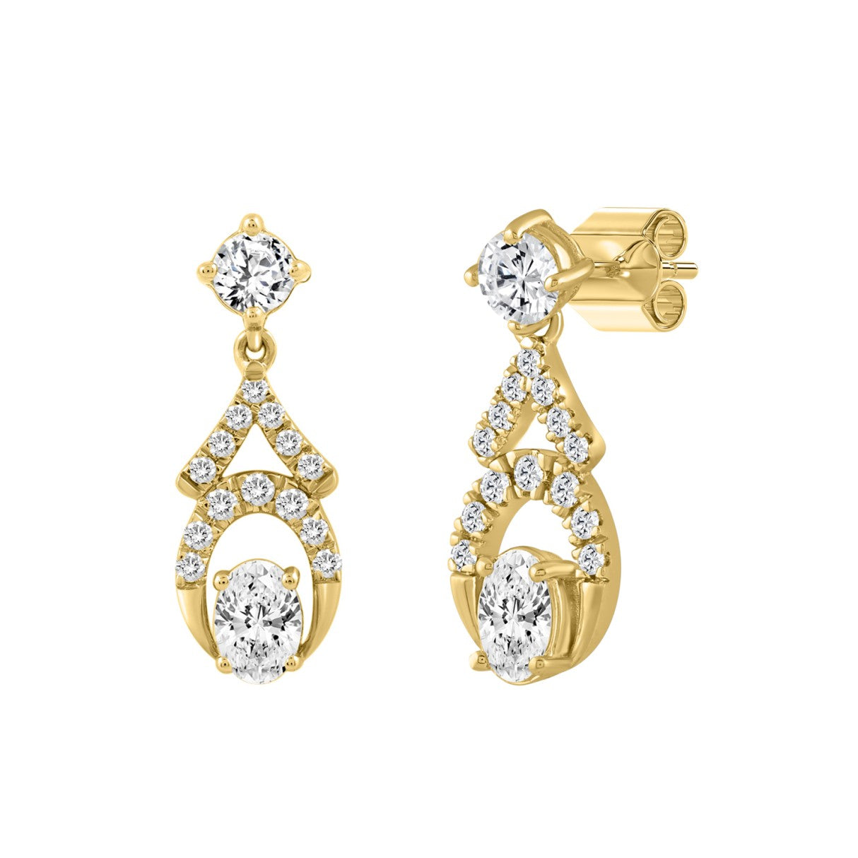 14K YELLOW GOLD 1.00CT ROUND/OVAL DIAMOND LADIES EARRING