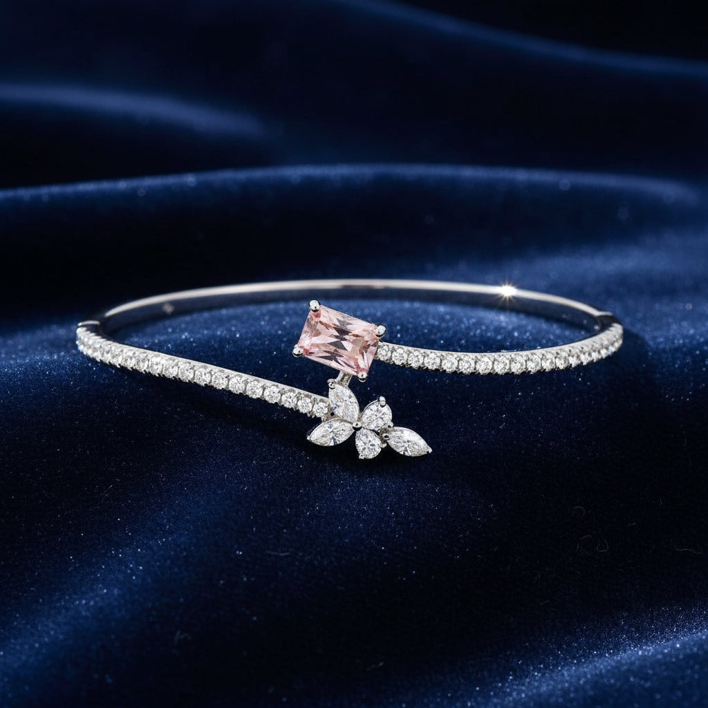 14K WHITE GOLD 3.00CT ROUND/MARQUISE/PEAR/PINK RADIANT DIAMOND LADIES BANGLE