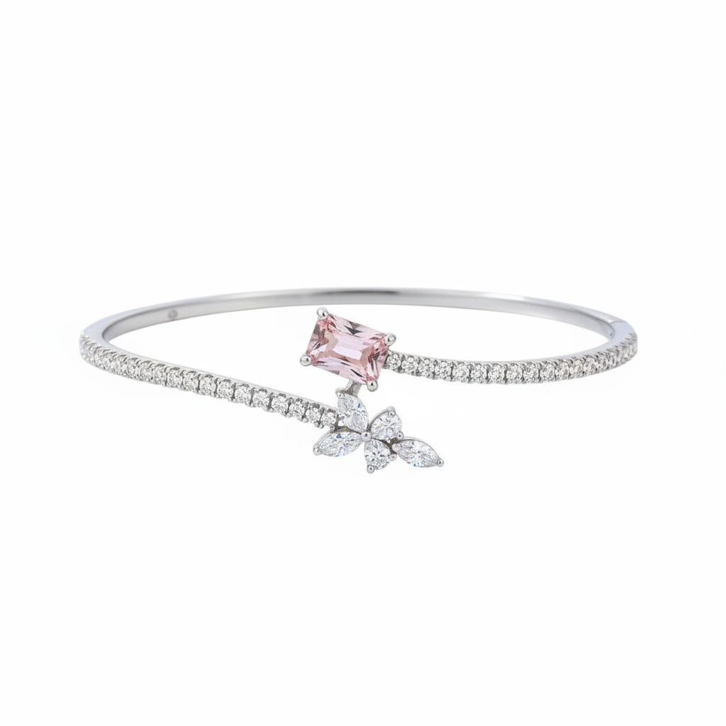 14K WHITE GOLD 3.00CT ROUND/MARQUISE/PEAR/PINK RADIANT DIAMOND LADIES BANGLE