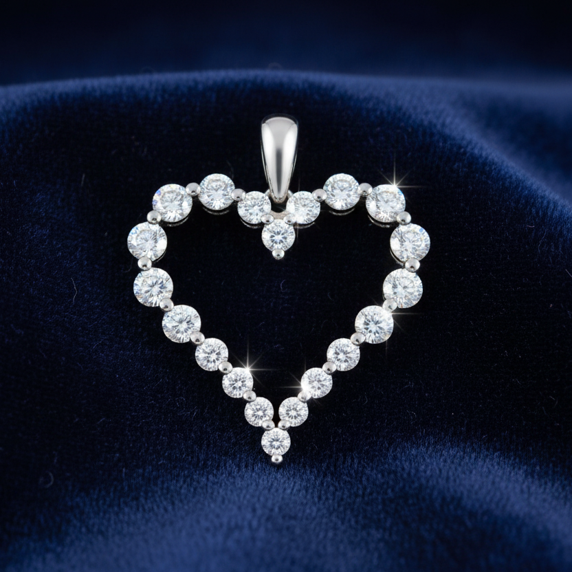 LADIES HEART PENDANT WITH CHAIN 0.50CT ROUND DIAMOND 14K WHITE GOLD (SI QUALITY)