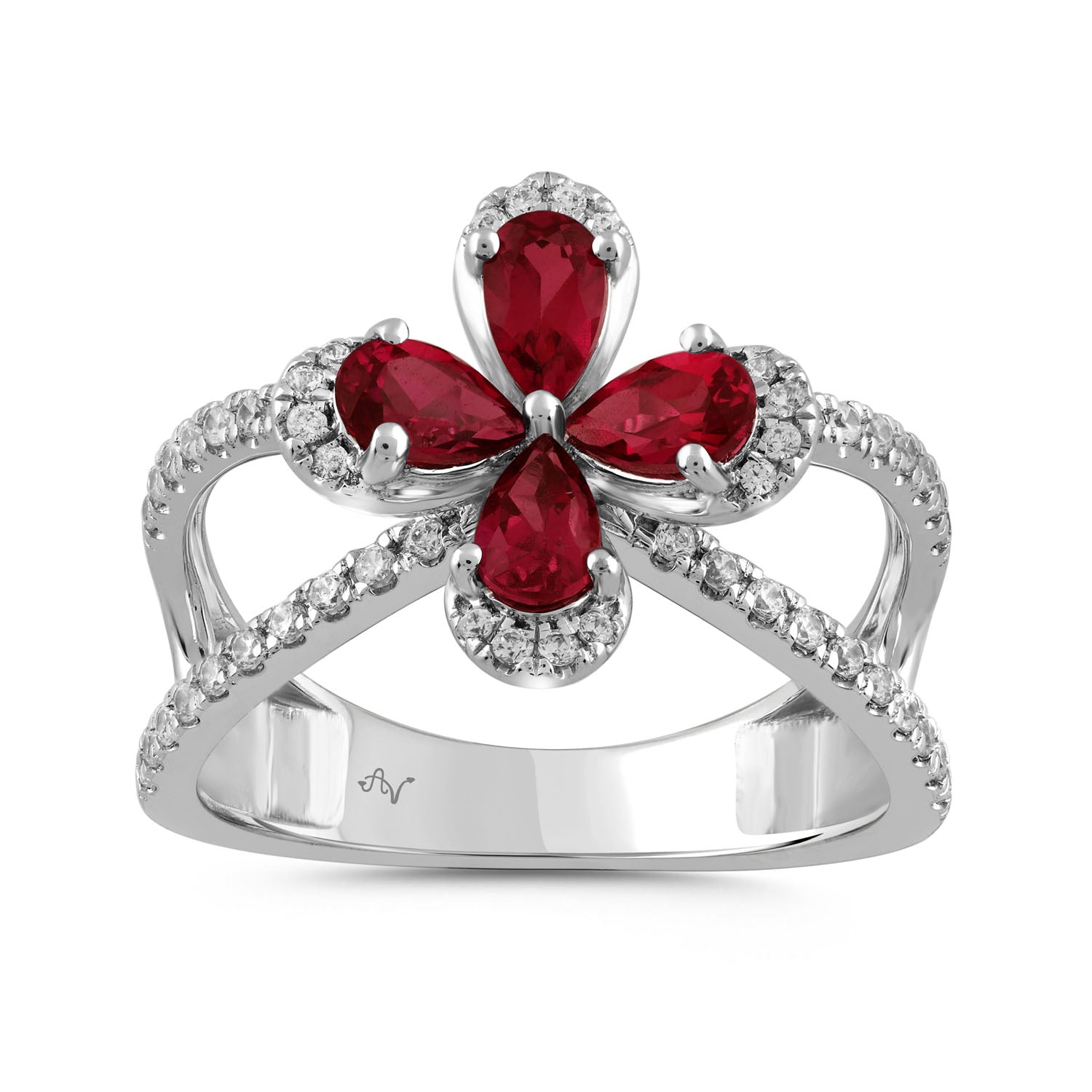 LADIES RING 1.20CT ROUND/RUBY DIAMOND 14K WHITE GOLD (CENTER STONE PEAR DIAMOND 0.88CT)